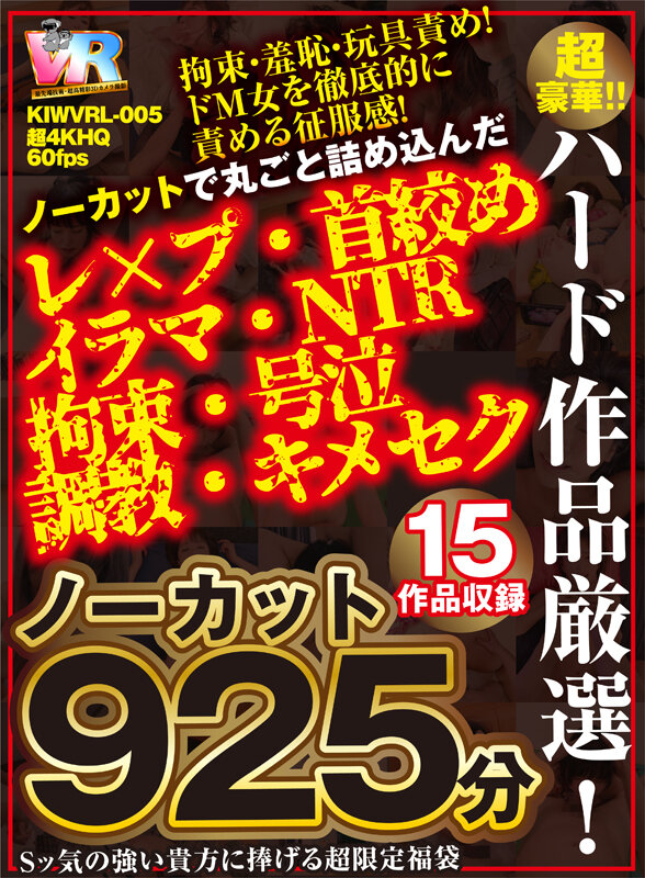 【VR】ノーカット925分15作品収録 超豪華！！ハード作品厳選！！ ノーカットで丸ごと詰め込んだ レ×プ・首絞め・イラマ・NTR・拘束・号泣・調教・キメセク Sッ気の強い貴方に捧げる超限定福袋
