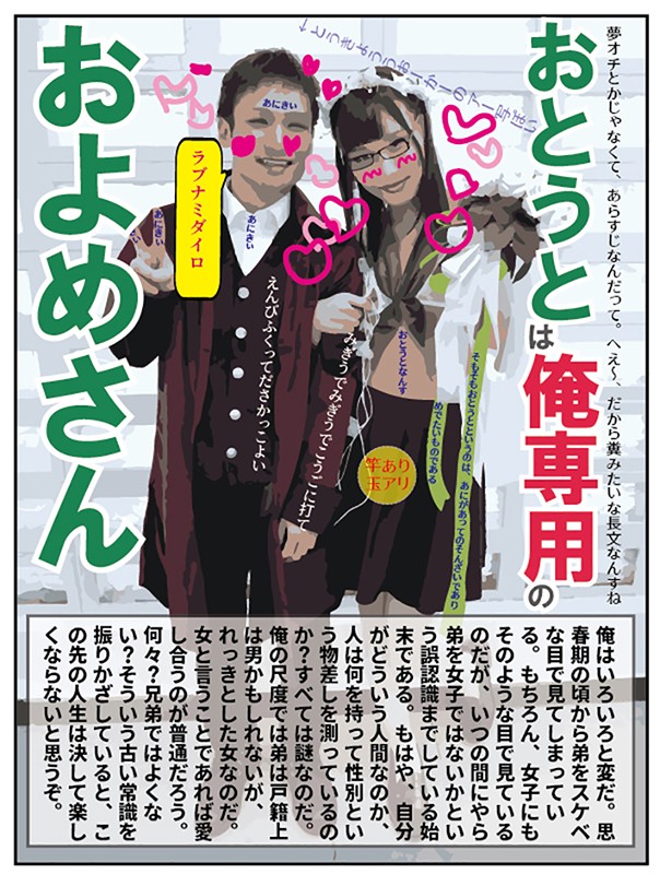 おとうとは俺専用のおよめさん 僕の命と引き換えにお母さんがこの世から去って十数年…。お兄ちゃんがアニヲタになったのも性癖がネジ曲がったのも全部僕のせい…。そうだ、おにいちゃんのおよめさんになろう！ ベアトリクスベアトリクス