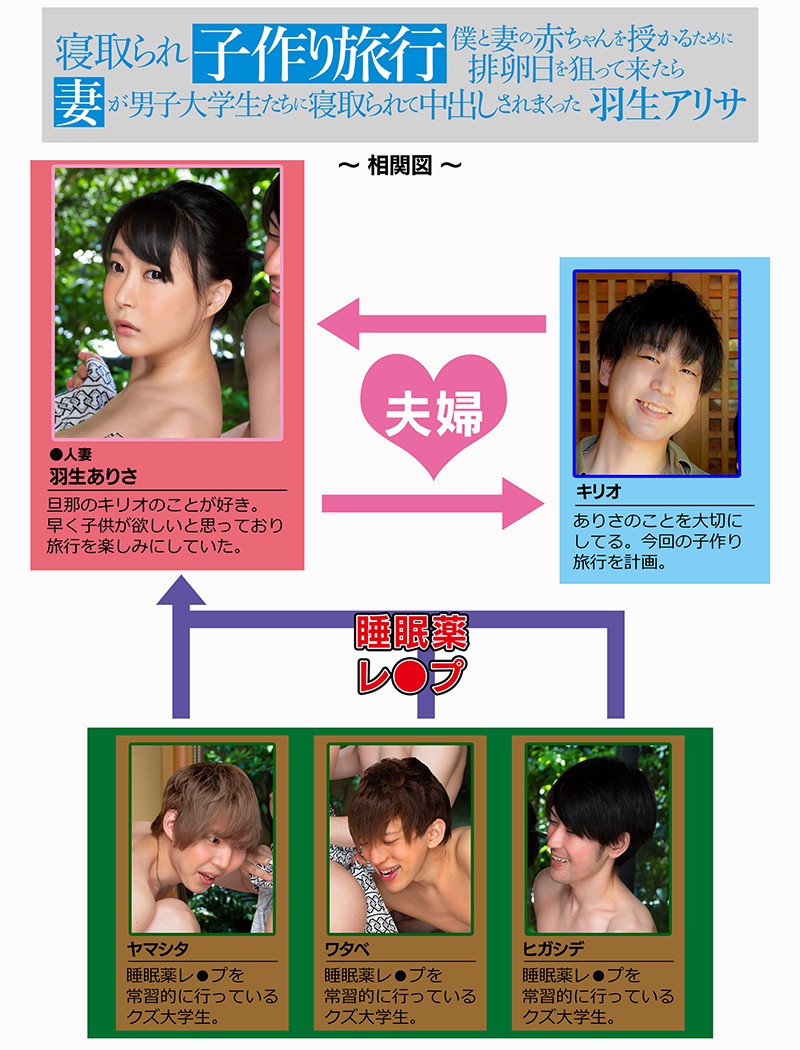 寝取られ子作り旅行 僕と妻の赤ちゃんを授かるために排卵日を狙って来たら、男子大学生たちに妻が寝取られて中出しされまくった 羽生アリサ羽生アリサ（羽生ありさ）