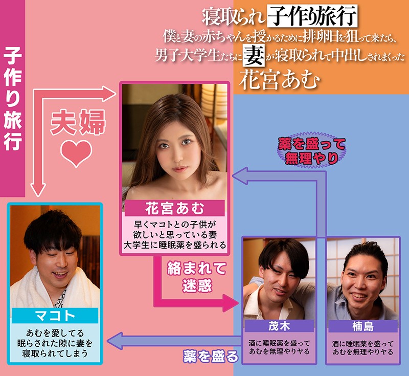 寝取られ子作り旅行 僕と妻の赤ちゃんを授かるために排卵日を狙って来たら、男子大学生たちに妻が寝取られて中出しされまくった 花宮あむ花宮あむ