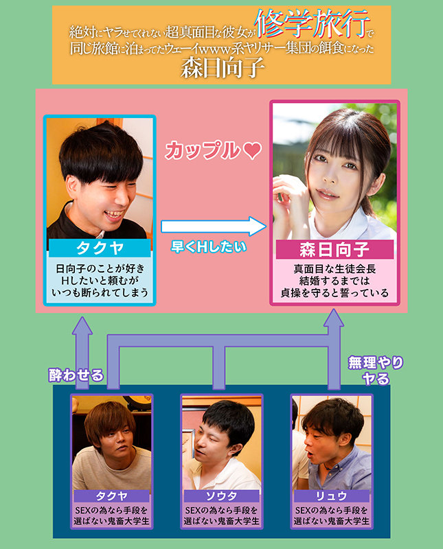 絶対にヤラせてくれない超真面目な彼女が修学旅行で同じ旅館に泊まってたウェーイwww系ヤリサー集団の餌食になった 森日向子森日向子
